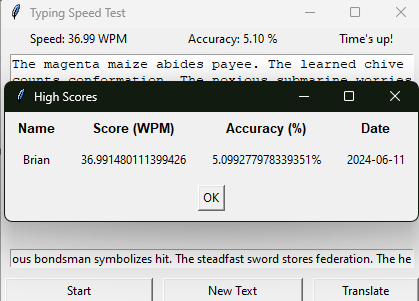Typing Test Application